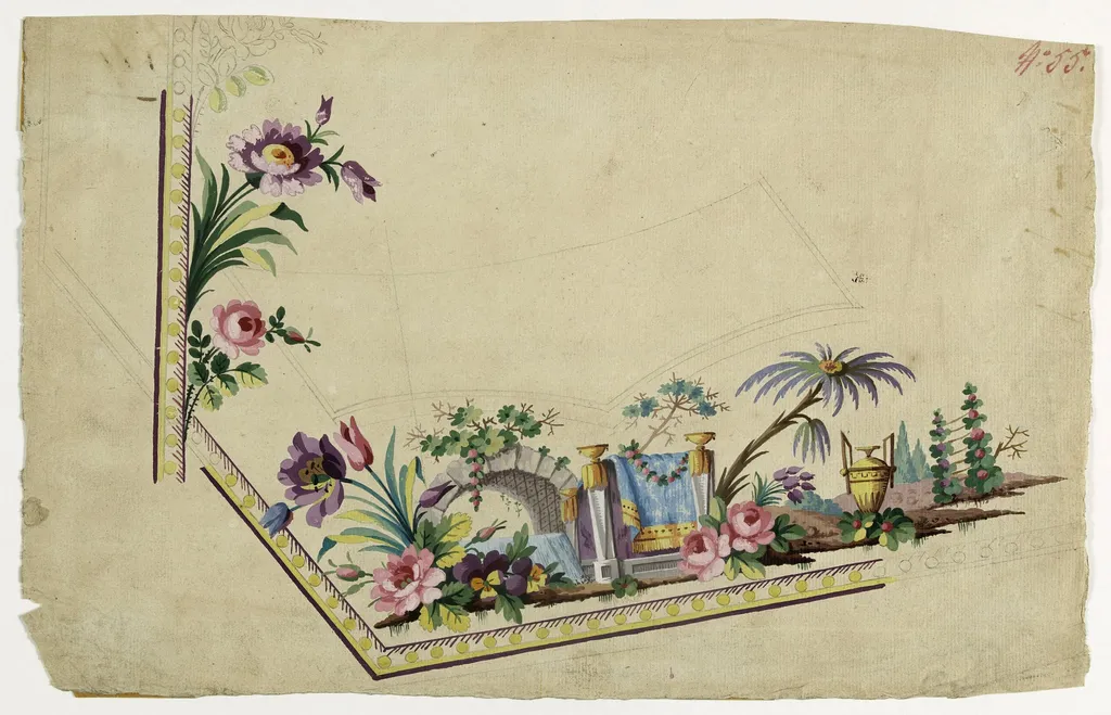 Paysage à pont en pierre, projets de broderies de gilet, XVIIIème siècle, by Anonyme, 1780