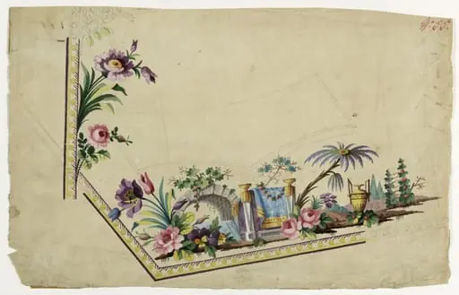 Paysage à pont en pierre, projets de broderies de gilet, XVIIIème siècle, by Anonyme, 1780