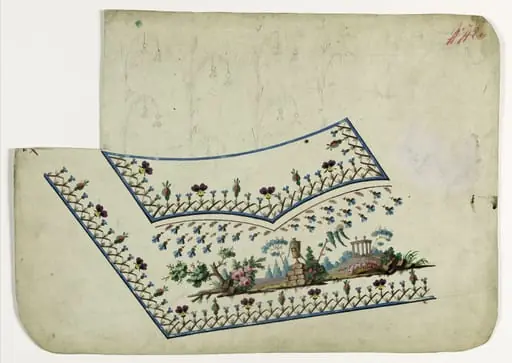 Paysage avec urne et ruine antique, projets de broderies de gilet, XVIIIème siècle, by Anonyme