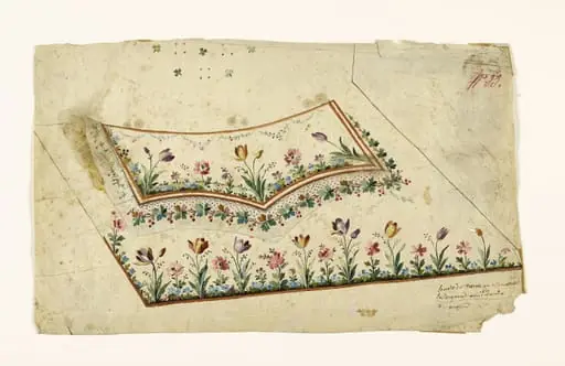 Série de tulipes et guirlandes de feuilles et de baies rouges, projets de broderies de gilet, XVIIIème siècle, by Anonyme
