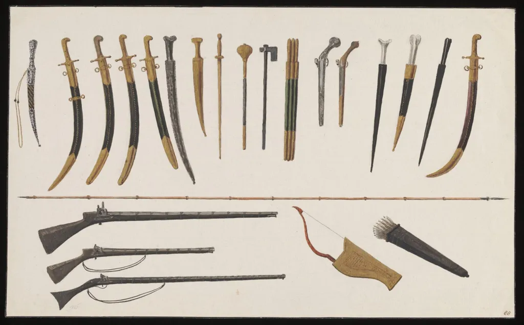 A collection of weapons, by Anonymous Greek artist, watercolor, 1809