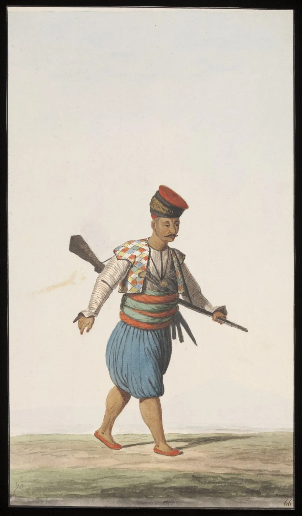 A heavily-armed man, by Anonymous Greek artist, watercolor, 1809