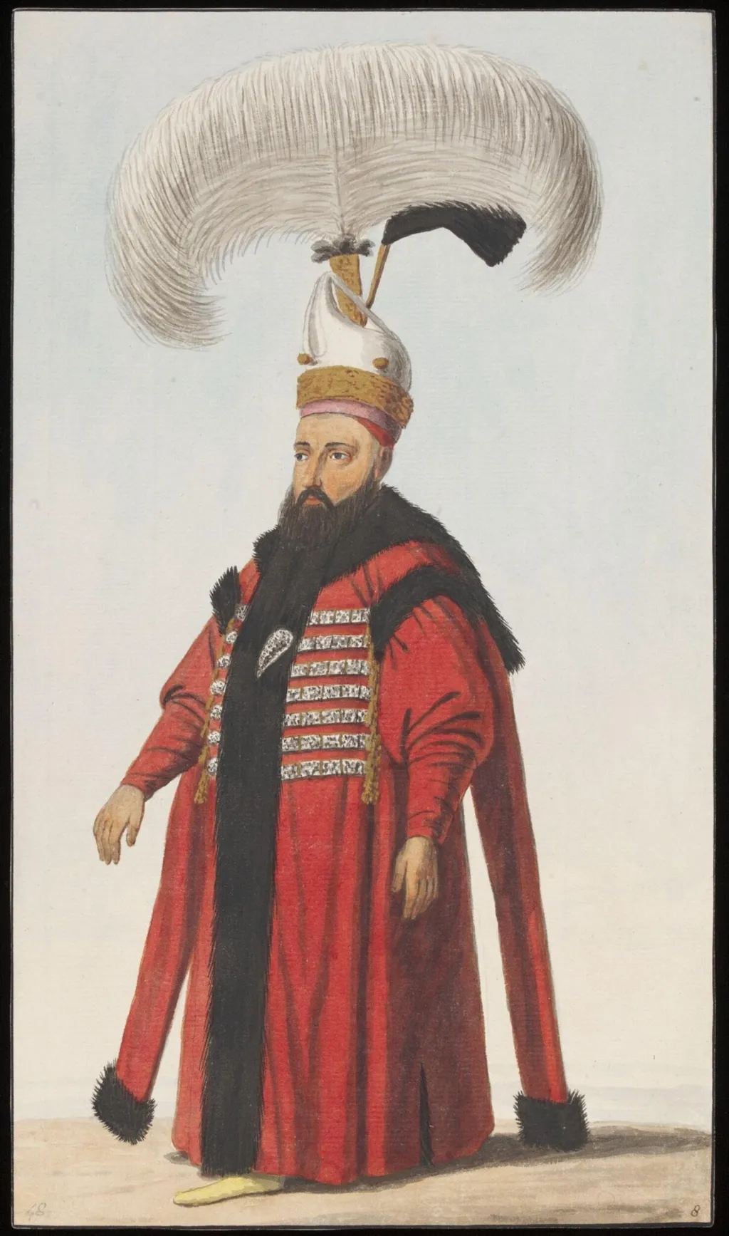 A Kulkethüdagasi or Commander of a Janissary Regiment, by Anonymous Greek artist, watercolor, 1809