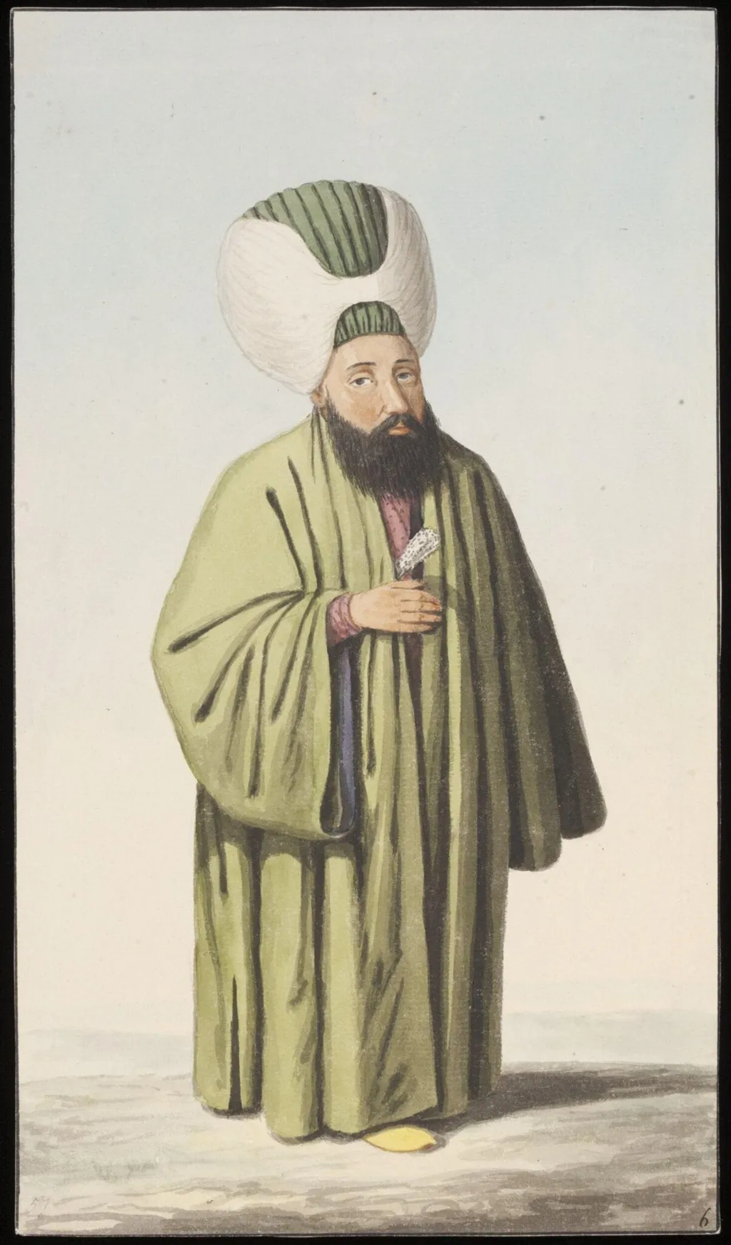 An Ottoman Military officer, possibly the Yeniçeriagasi, or Commander-in-chief of the Janissaries, by Anonymous Greek artist, watercolor, 1809