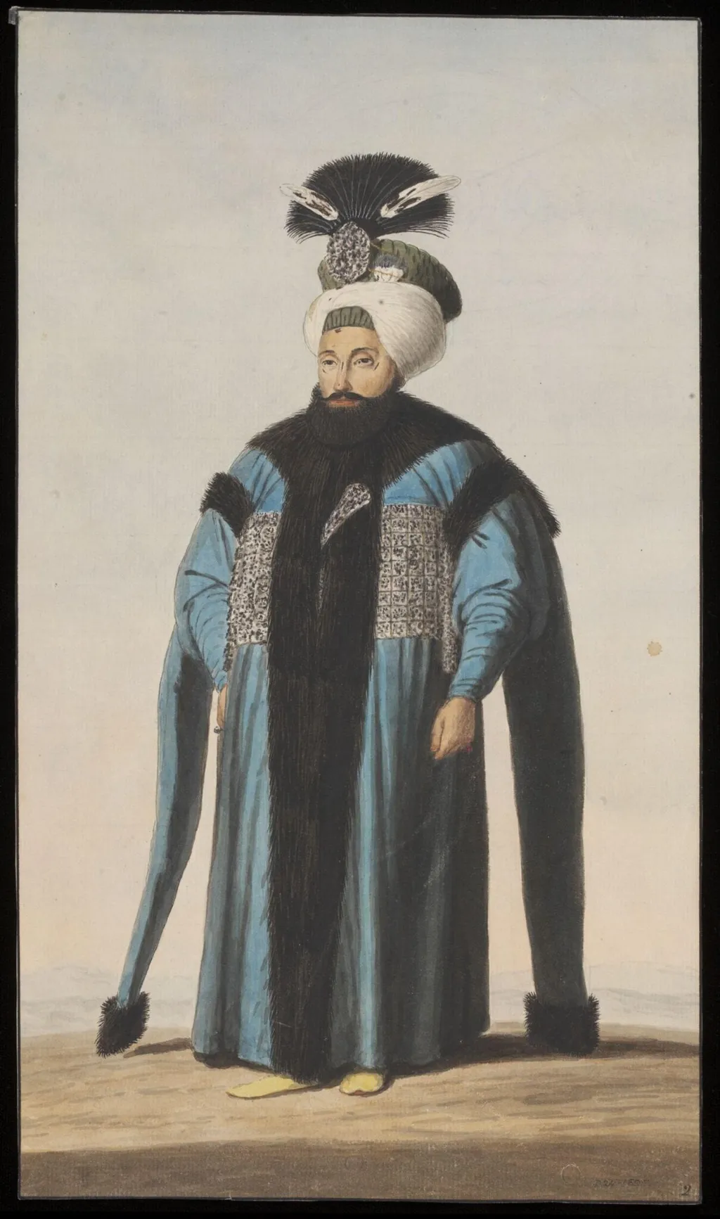 Portrait of Sultan Mahmud II of Turkey, by Anonymous Greek artist, watercolor, 1809