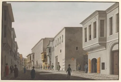Street scene outside an embassy in Pera, by Anonymous Greek artist