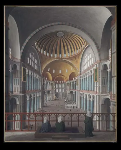 The interior of the Mosque of Aya Sofya, Istanbul, by Anonymous Greek artist