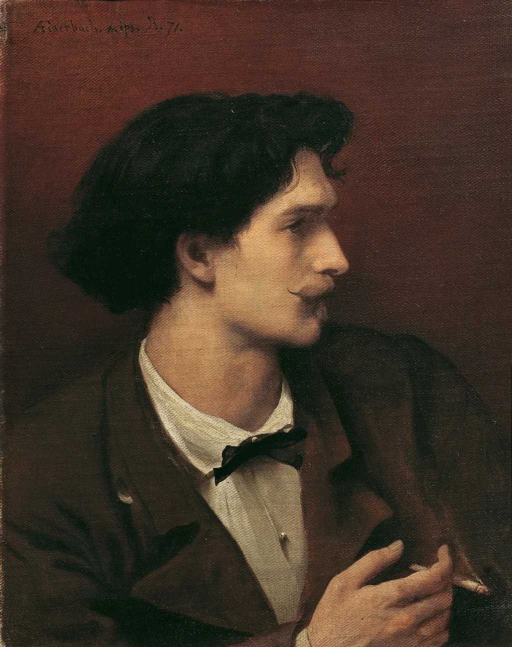 Self-portrait with cigarette, by Anselm Feuerbach, oil, 1871