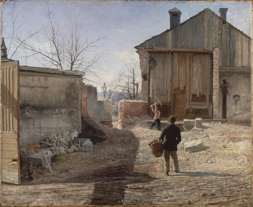 Demolishing the Old Orphanage, Stockholm, by Anshelm Leonard Schultzberg