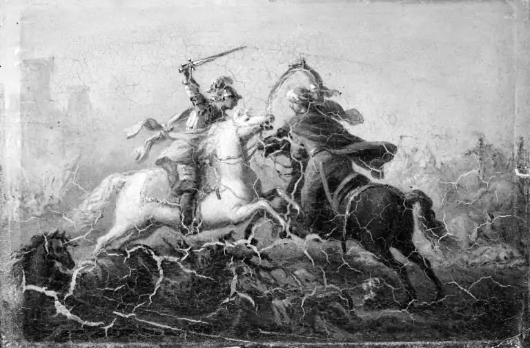 En kristen og en tyrkisk ridder kæmper til hest, by Anthon Christoffer Rüde