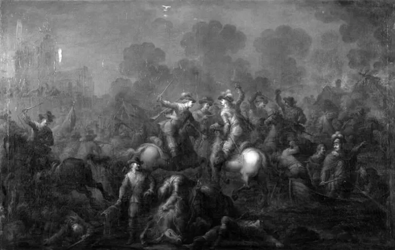 Udfaldet på Amager under Københavns belejring 1659, by Anthon Christoffer Rüde, oil, 1794