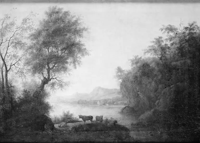 Udsigt over en sø i et bjergrigt landskab, by Anthon Christoffer Rüde