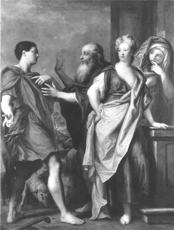 Jacob blames Laban of his deception with Lea (Genesis 29:25-27), by Anthoni Schoonjans, oil, 1696