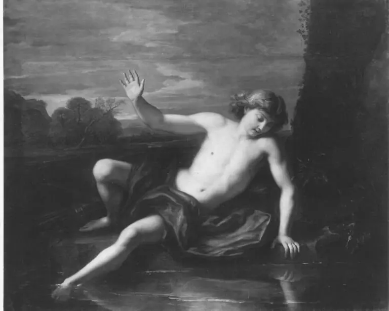 Narcissus admires his reflection in the water, by Anthoni Schoonjans