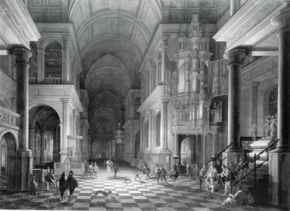 Interior of a Church Built in the Late-Renaissance Style, by Anthonie de Lorme, oil, 1646