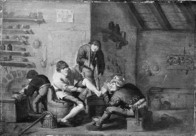 A Surgeon Operating on a Foot. The Five Senses: The Sense of Touch, by Anthonie Victoryns