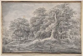 A Track on the Edge of a Wood with a Peasant Carrying Sheep, by Anthonie Waterloo, 1640