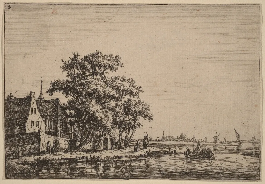 Churchyard at the Waterside, by Anthonie Waterloo, ink, 1650