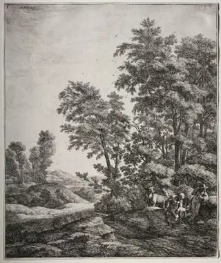 Six large upright landscapes with scenes from Ovid's Metamorphoses: Mercury and Argus