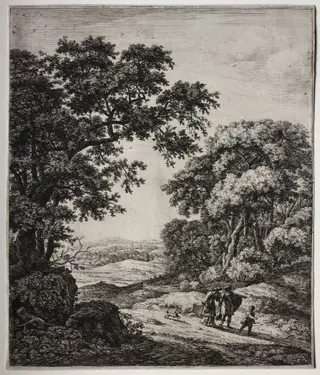 Six large upright landscapes with scenes from the Old Testament, by Anthonie Waterloo