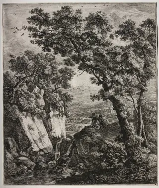 Six large upright landscapes with scenes from the Old Testament: Tobias and the Angel