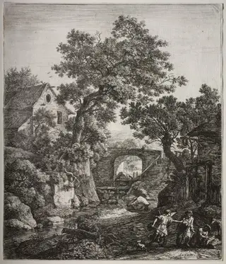 Six large upright landscapes with scenes from the Old Testament: Zipporah circumcising Her Son, by Anthonie Waterloo