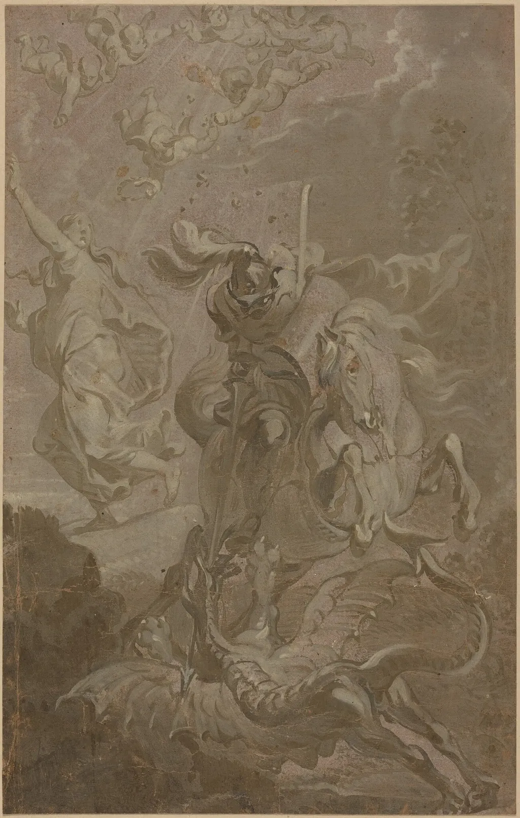 Saint George and the Dragon, by Anthonis Sallaert, gouache, 1624