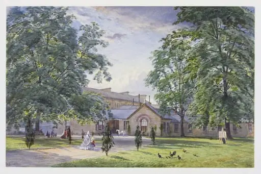 Sir James Pennethorne's office building (the 'junction') in 1863, after the erection behind it of the Residences, by Anthony Carey Stannus