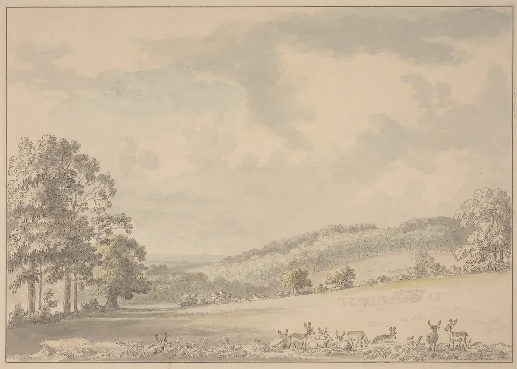 Deer Resting in Albury Park, by Anthony Devis, graphite, 1780