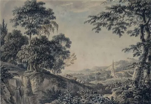 Landscape with church and cattle, by Anthony Thomas Devis