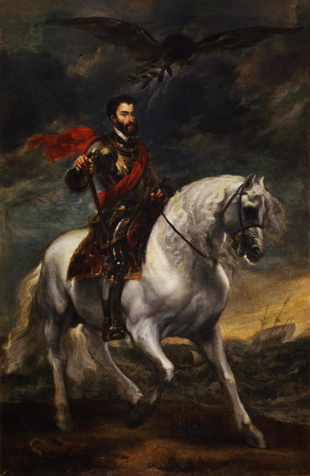 Equestrian portrait of the Emperor Charles V, by Anthony van Dyck, oil, 1620