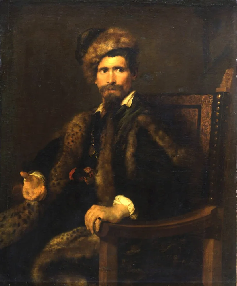 Portrait of a Man in a Fur Wrap, by Anthony van Dyck, oil, 1630