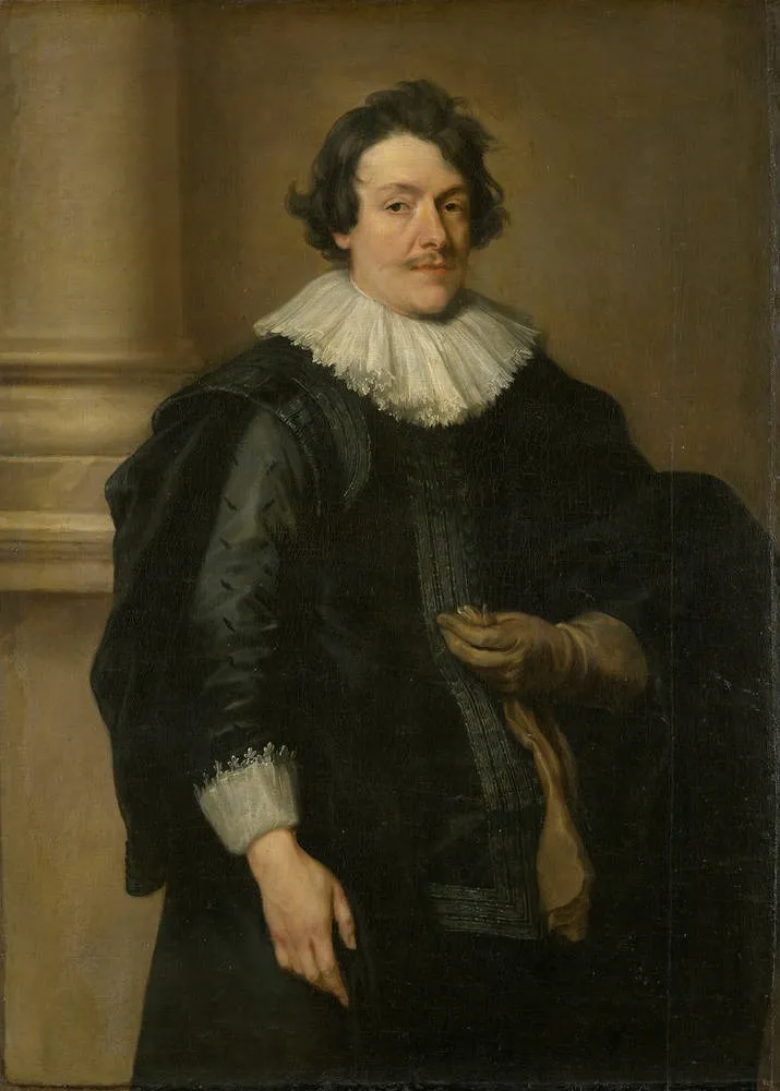 Portrait of a Man in Black before a Column, by Anthony van Dyck, oil, 1629