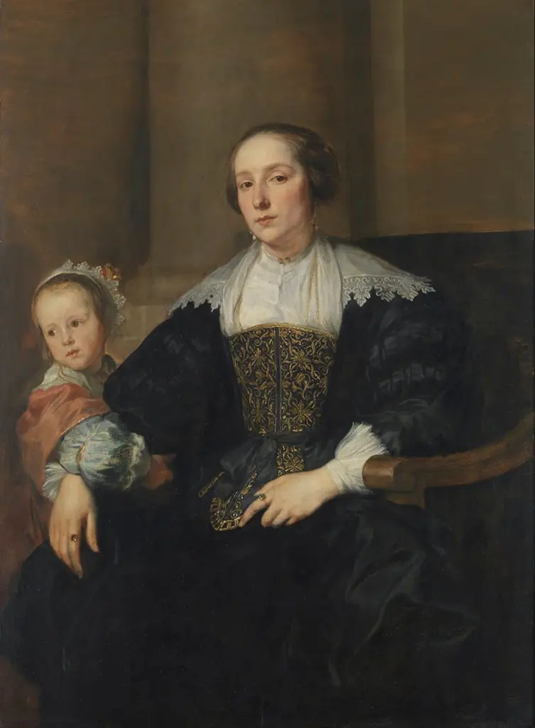 Portrait of Anna van Thielen, wife of the painter Theodoor Rombouts with their daughter, by Anthony van Dyck