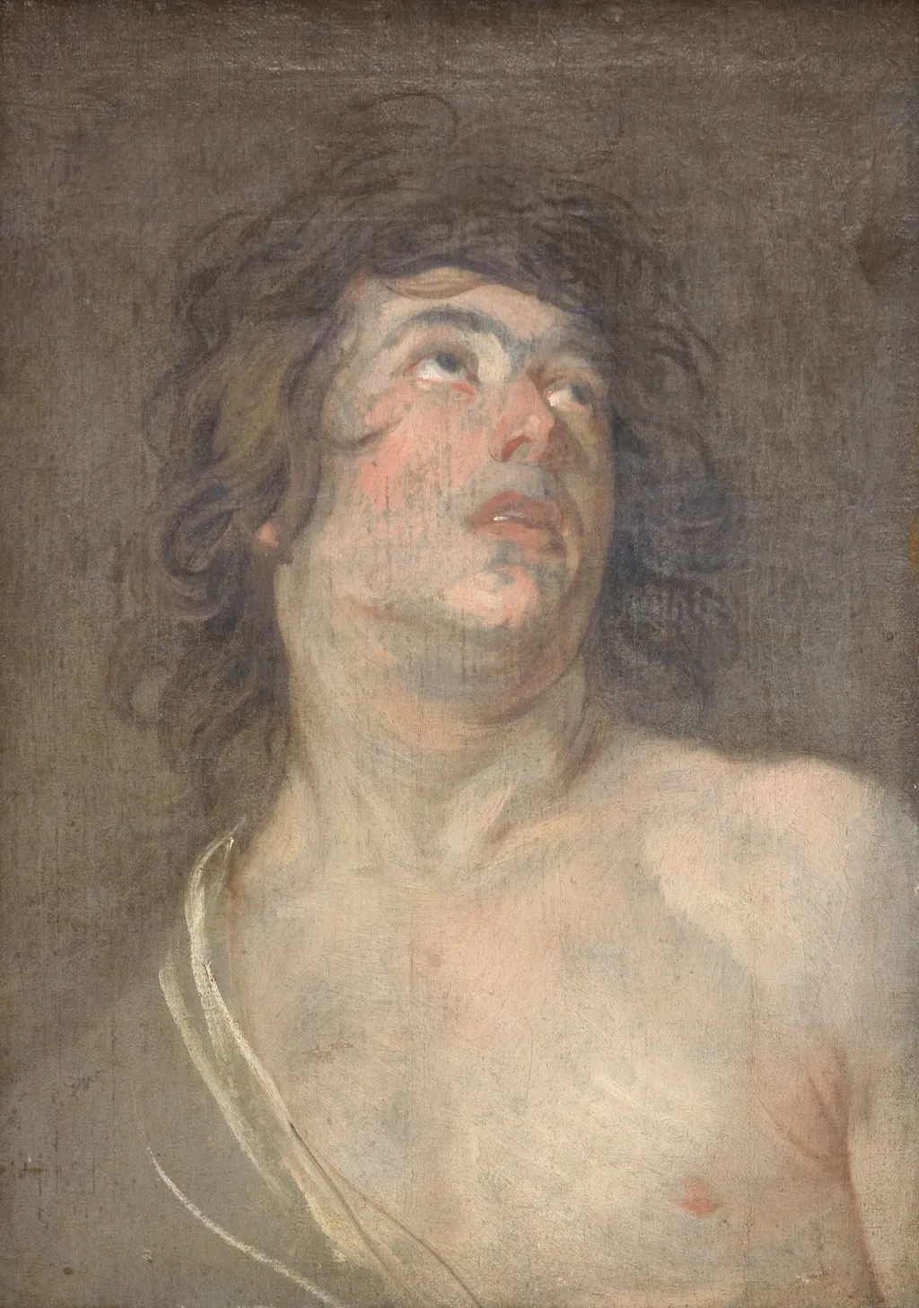 Study Head of a Young Man Looking Upwards. St Sebastian, by Anthony van Dyck, oil, 1627