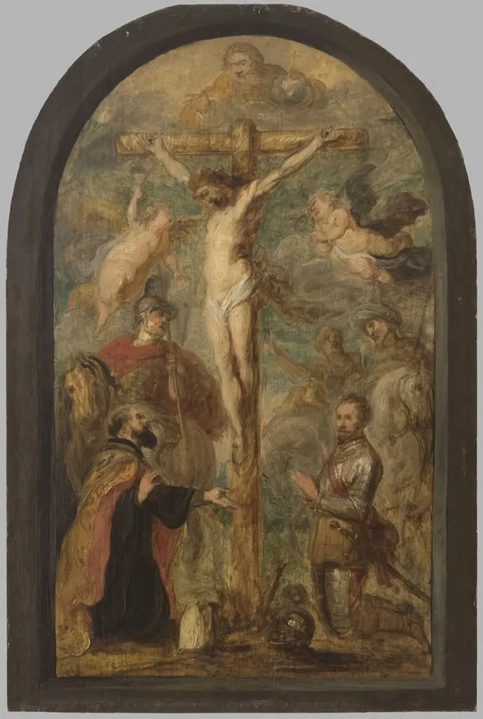 The Crucifixion, with a Bishop, a Saint, and a Donor in Armor