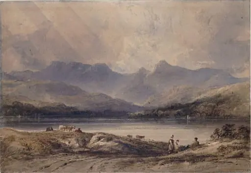 Langdale peaks from Windermere, by Anthony Vandyke Copley Fielding