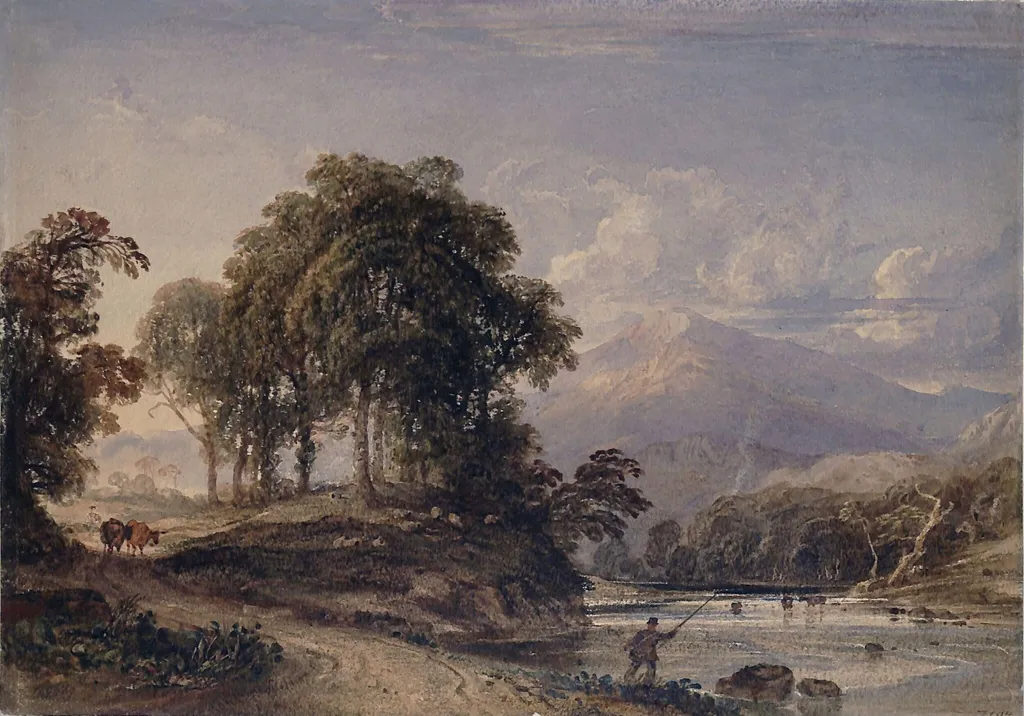 Moel Hebog, looking down the vale from Dinas Emrys, near Beddgelert, by Anthony Vandyke Copley Fielding, watercolor, 1849