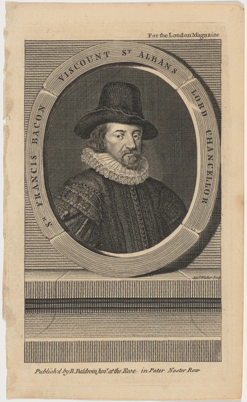 Sir Francis Bacon, by Anthony Walker, ink, 1746