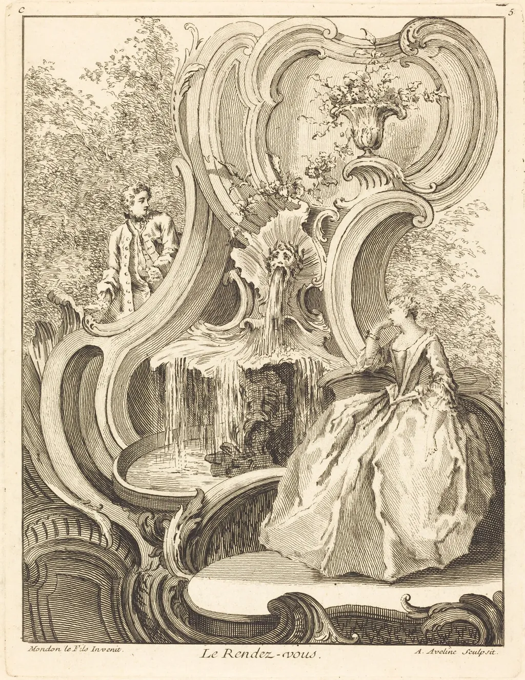 Le Rendez-vous, by Antoine Aveline, ink, 1736