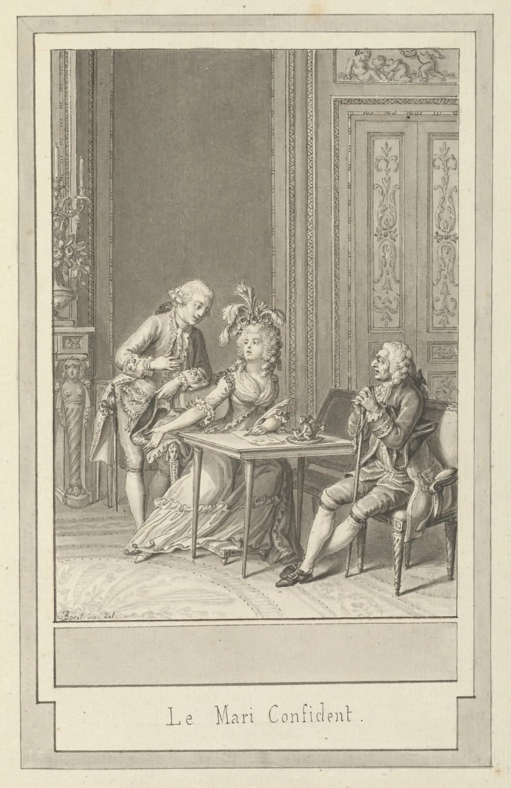 Le mari confident, by Antoine Borel, ink, 1790
