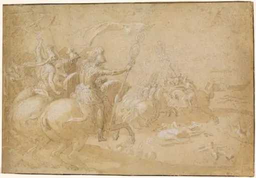 Ancient Roman Warriors Riding into Battle, by Antoine Caron