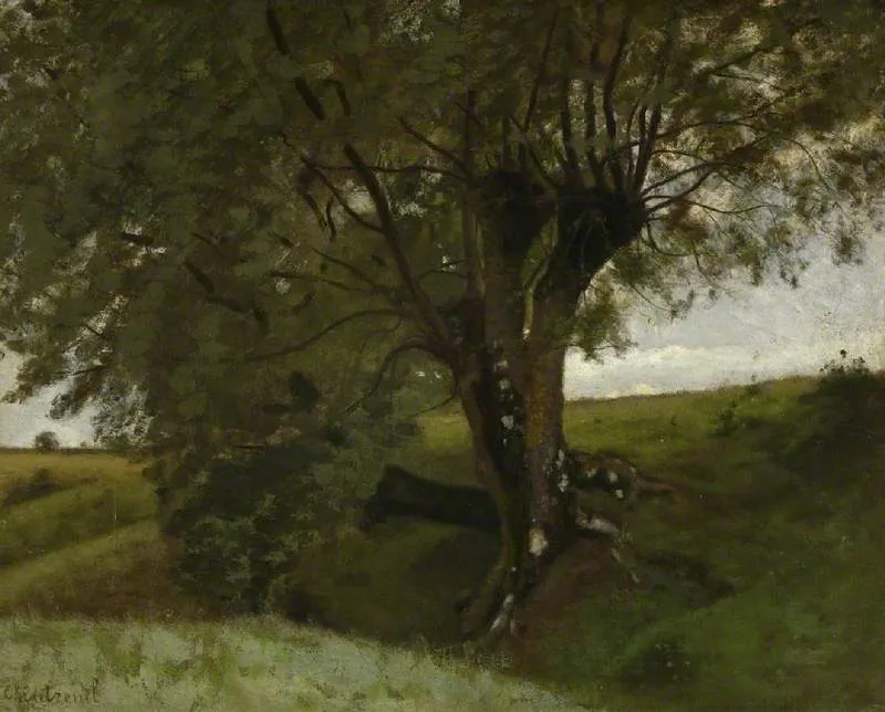 Landscape with an ash tree, by Antoine Chintreuil, oil, 1850