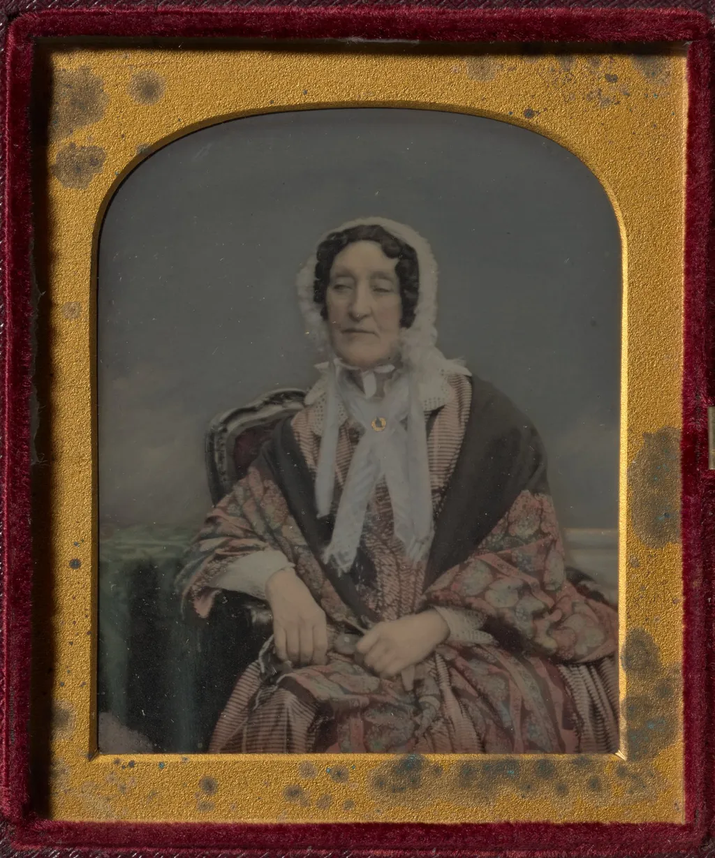 High-born lady in white bonnet, by Antoine Claudet, 1856