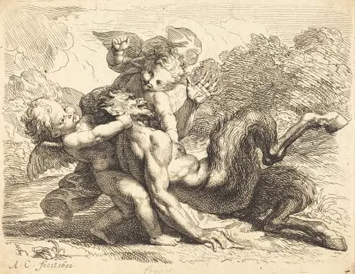 Pan Overcome by Putti, by Antoine Coypel