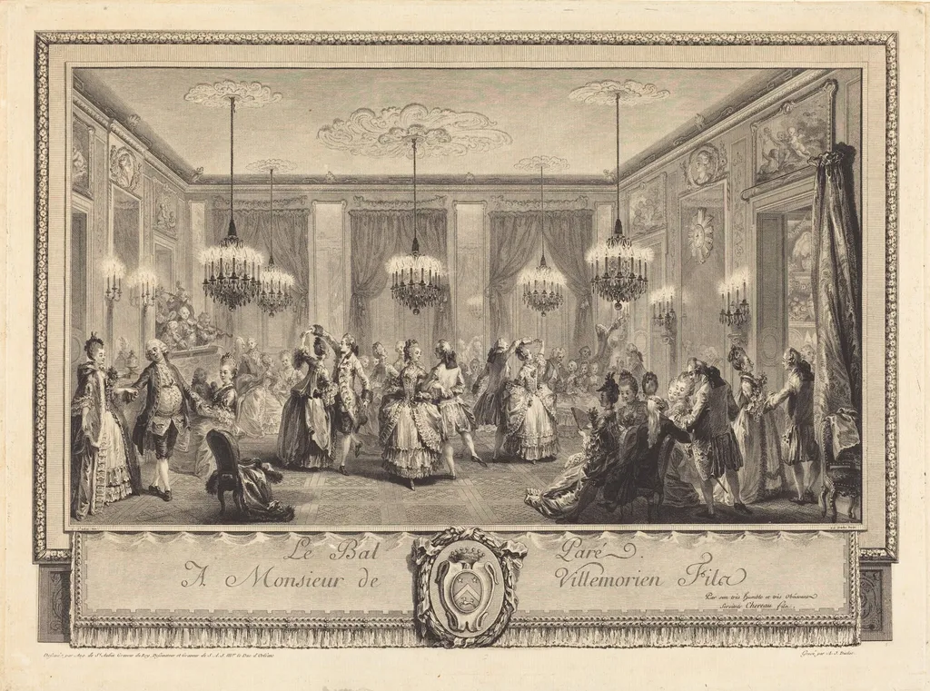 Le bal paré, by Antoine-Jean Duclos, ink, 1774
