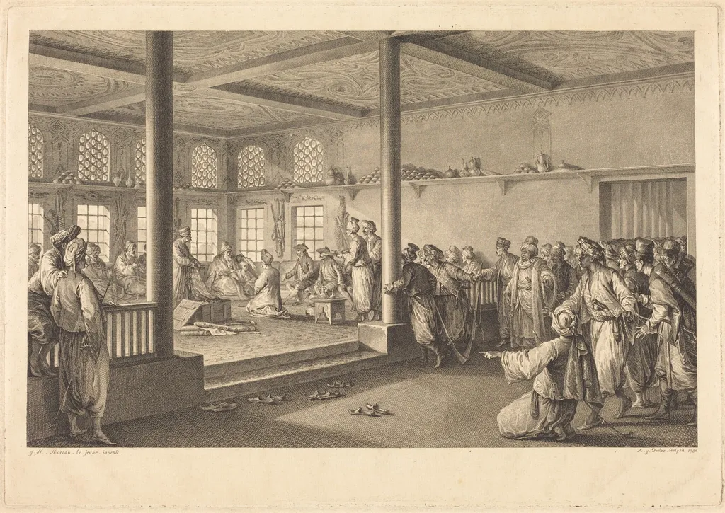 Réception de Choiseul-Gouffier chez Hassan-Tchousch-Oglou, by Antoine-Jean Duclos, ink, 1780