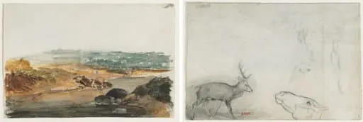 Landscape (recto); Studies of Animals (verso), by Antoine-Louis Barye