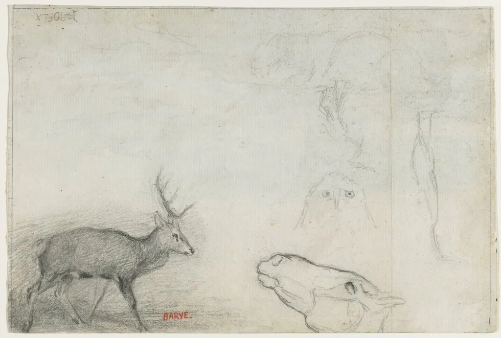 Studies of Animals (verso), by Antoine-Louis Barye, 1849