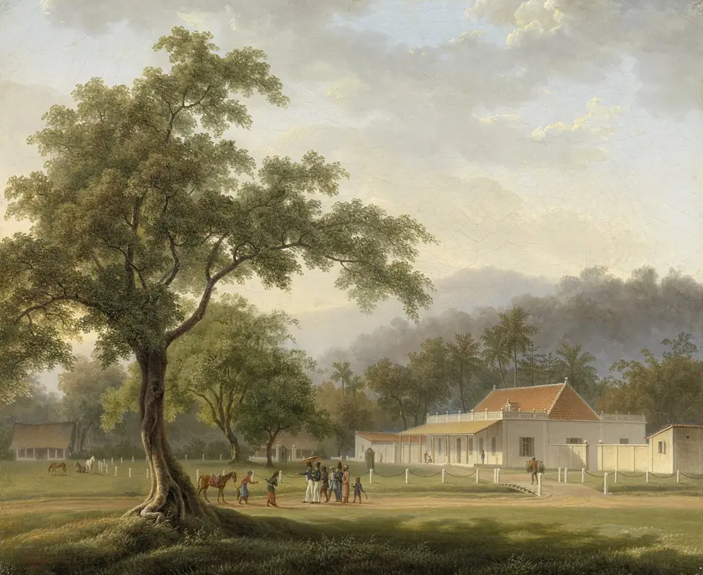 Gezicht op het huis van de assistent-resident te Banjoewangi (Oost-Java), by Antoine Payen, 1828